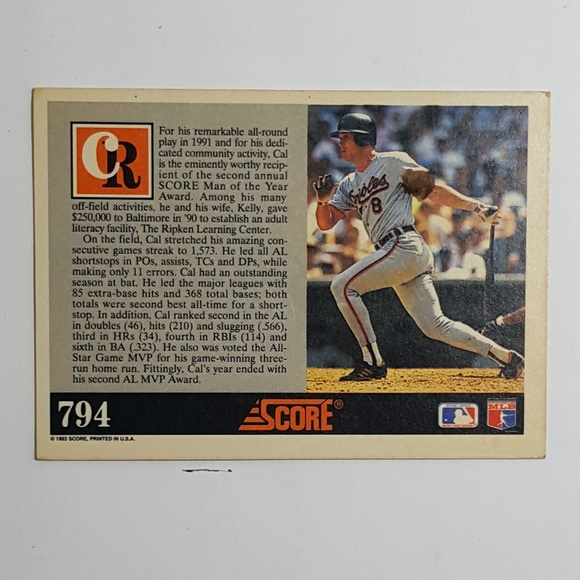 1992 Score Cal Ripken - Picture 3 of 3